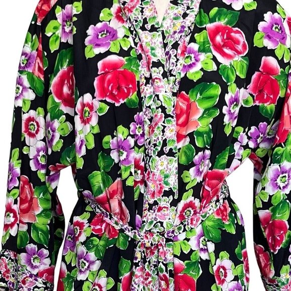 Vintage Victoria's Secret Womens Robe‎ One Size Satin Floral Belted Gold Label - Picture 3 of 8